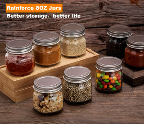 Rainforce 8oz jar lids close-up showing secure airtight seal for freshness.