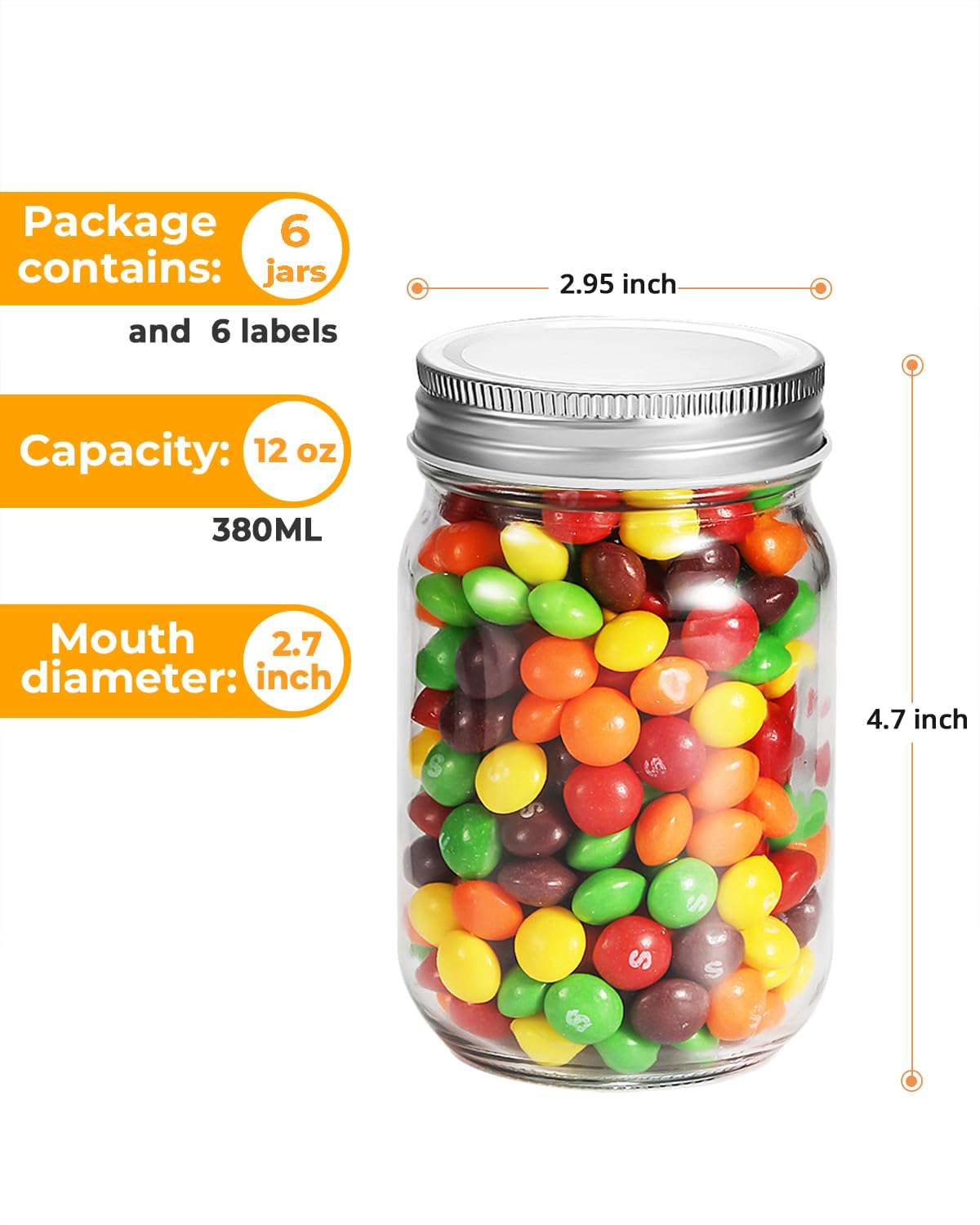 Rainforce mason jar with silver lids ideal for preserving honey and jams.