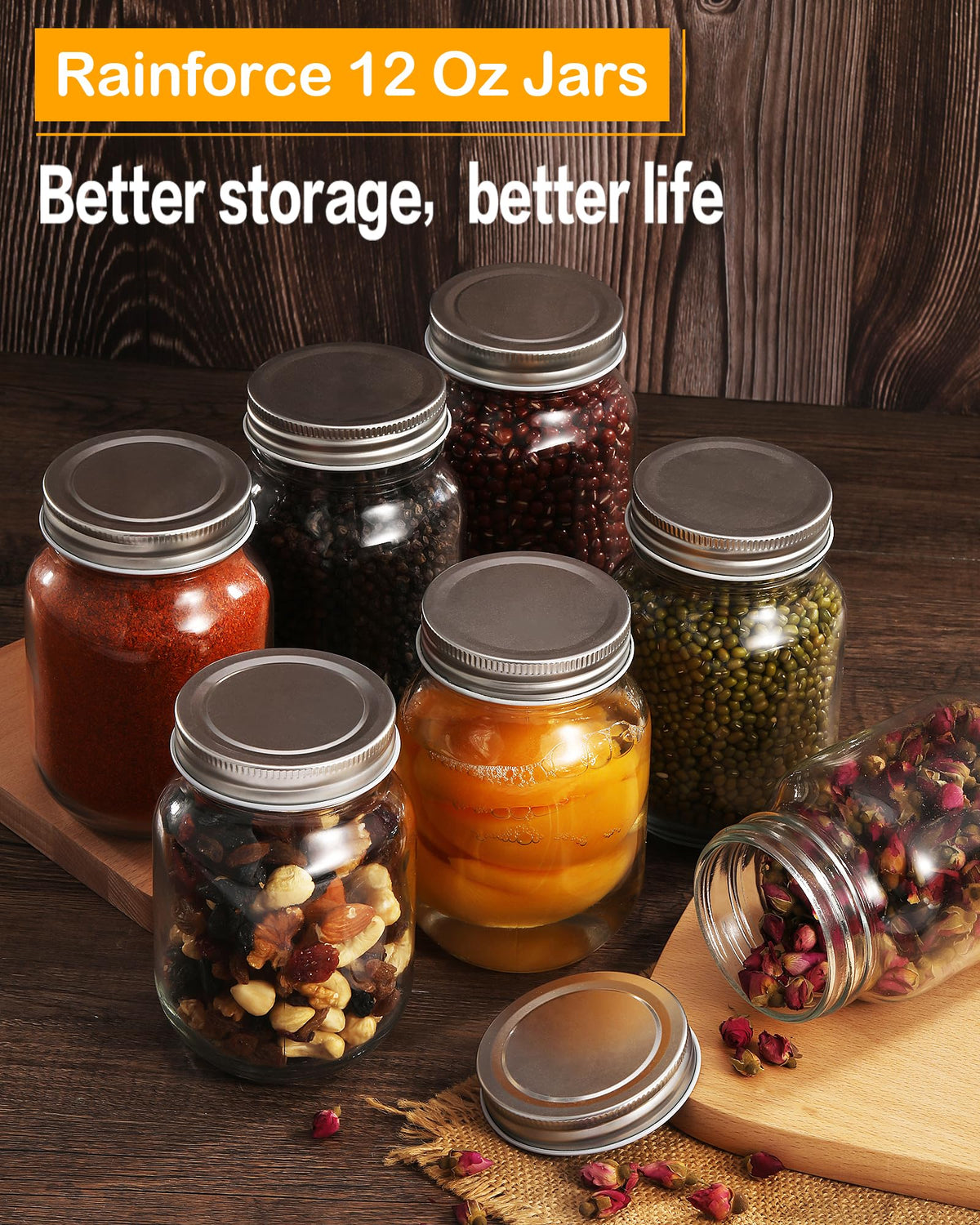 Rainforce silver lid with airtight seal preserves freshness for jars.
