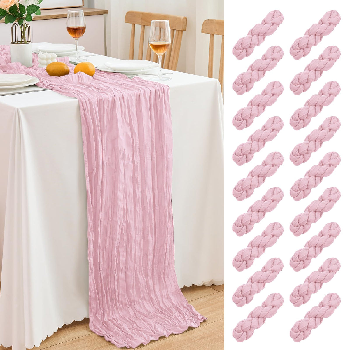 RAINISH pink cheesecloth table runner, 21.5 x 120 inches, adds romantic ambiance to weddings