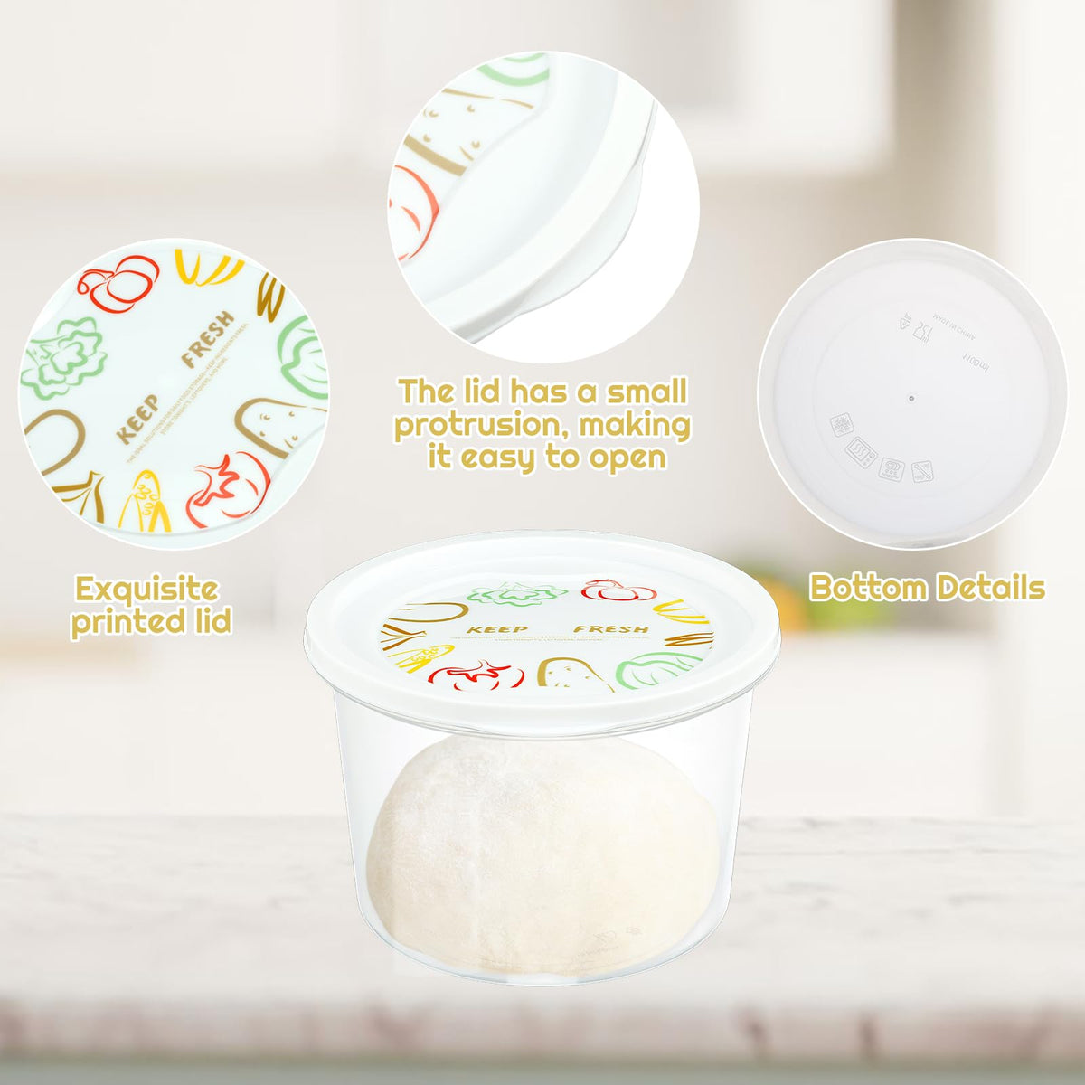 Rainmae pizza dough storage container with airtight lid maintains freshness.