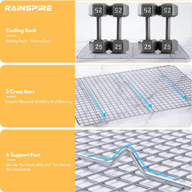 Rainspire cooling rack fits standard half-sheet pans for seamless use.