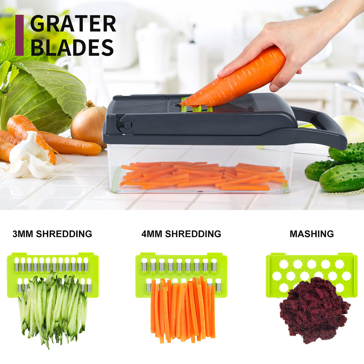 RAIQEE Stainless steel blades deliver sharp, smooth slicing