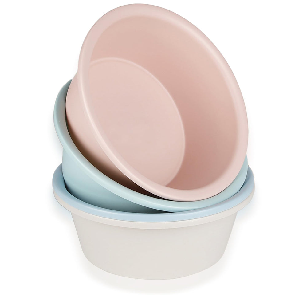 RALAHBEIFM round wash basin blue 4-pack for camping and kitchen tasks.