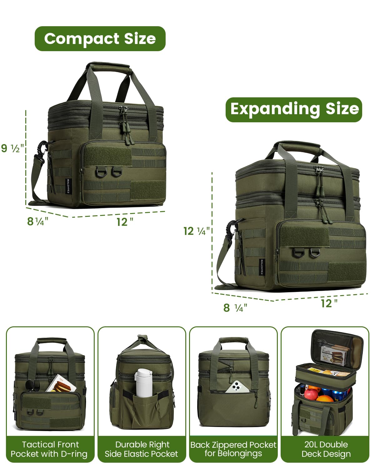 RalChyez Lunch Bag double-deck layout separates hot and cold foods for versatile meals.