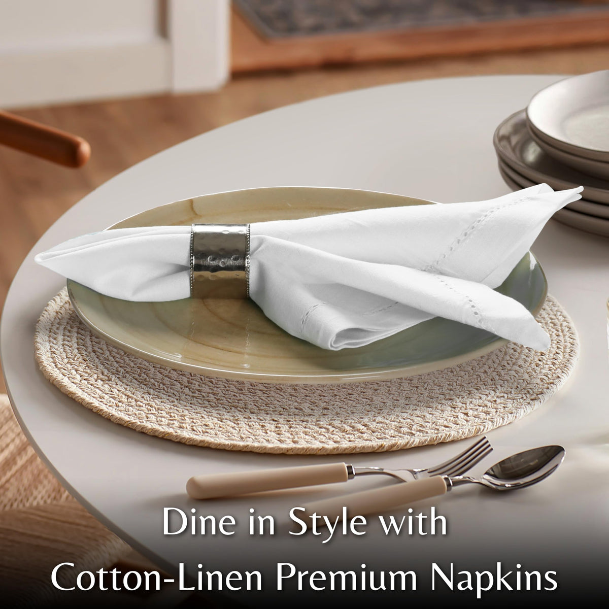 Ramanta Home napkins feature hemstitched detail for texture and refinement.