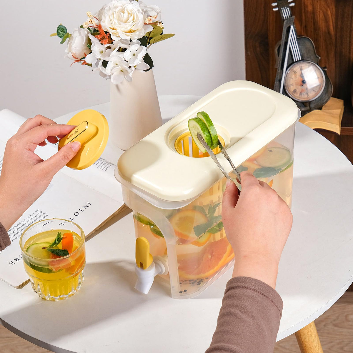 RAMFIYN 1 gallon dispenser includes easy-top fill and ice-friendly insert.