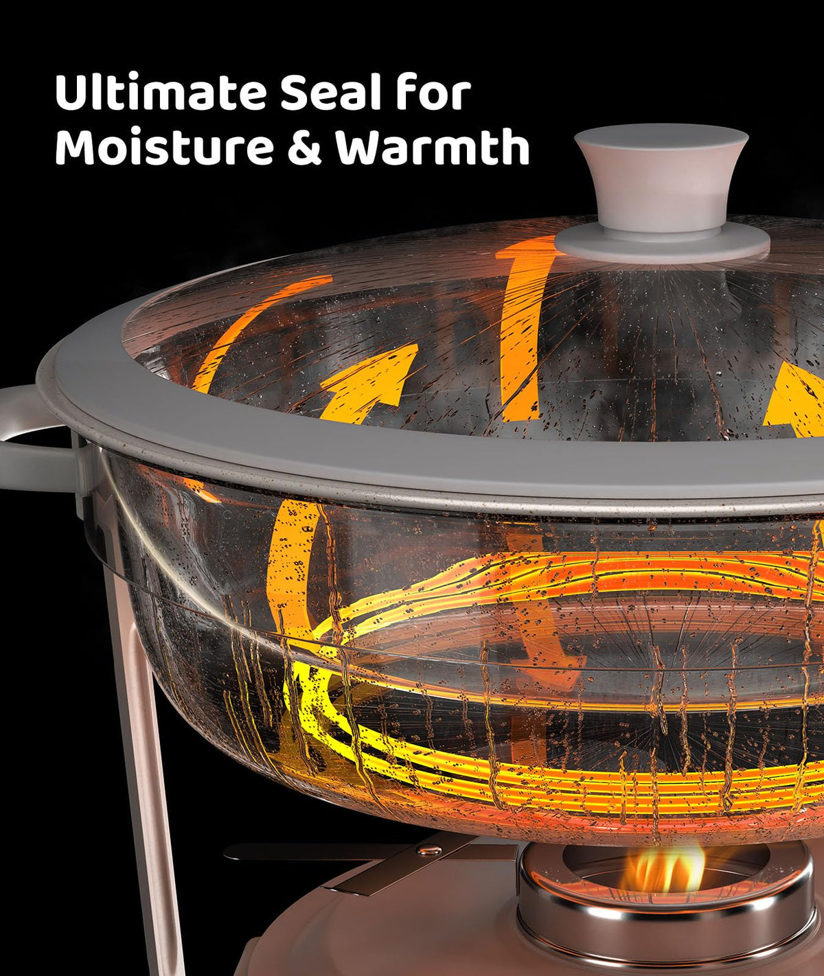 RAMVIC glass lid seals to preserve heat and moisture during service.