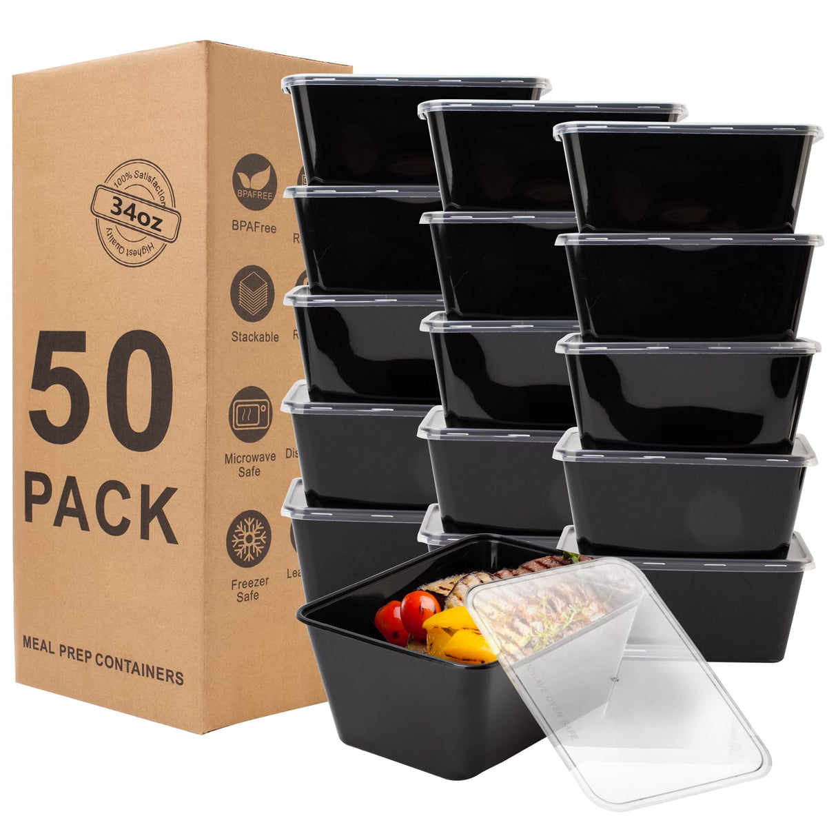 RANLITTLE 34oz meal prep container with stackable lid for easy portioning.