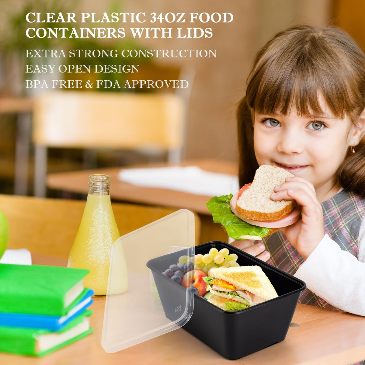RANLITTLE airtight seal on 34oz container keeps meals secure during transport.