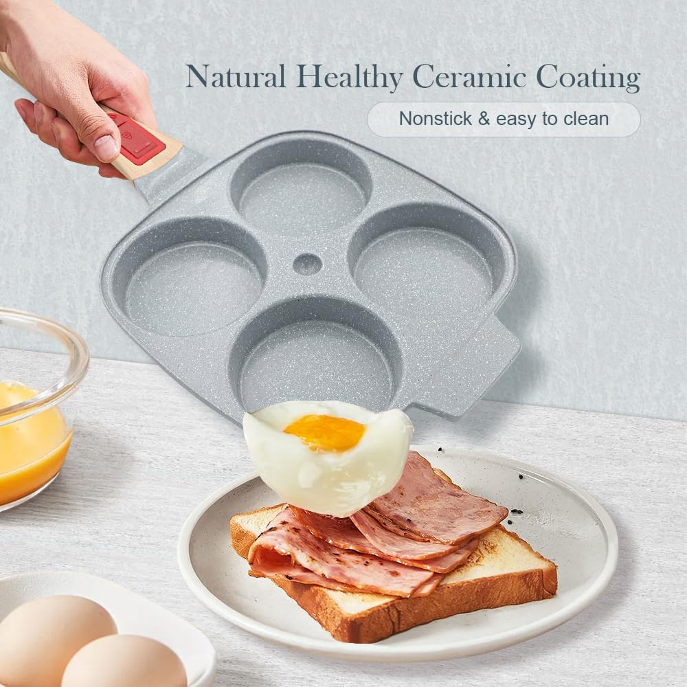 RANX INGST ceramic egg pan blue top view with lid demonstrates compact cooking