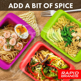 Rapid Ramen Cooker heat-resistant handles enable safe microwave removal