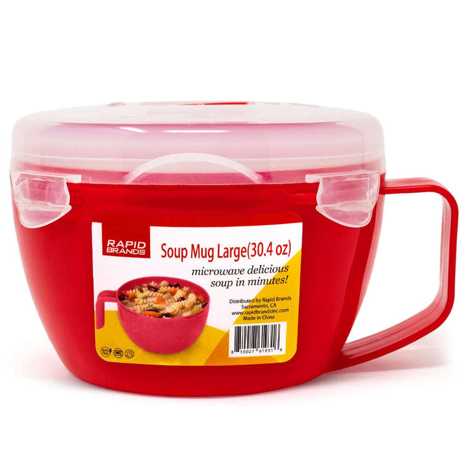 Rapid Soup Mug with vented lid for controlled steaming and safe handling.