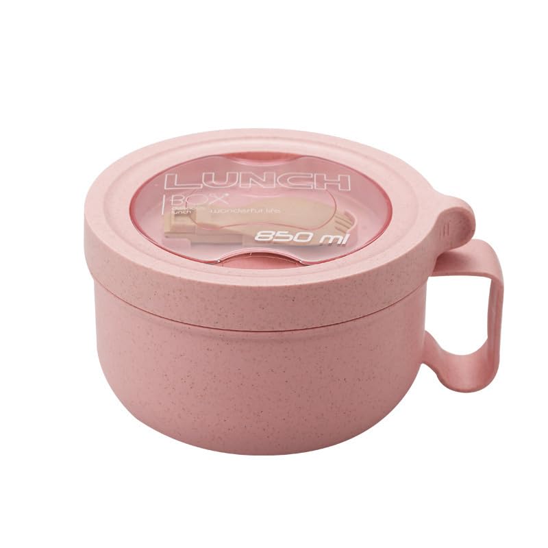 Rarapop 28oz pink soup bowl with lid, ideal for reheating leftovers.