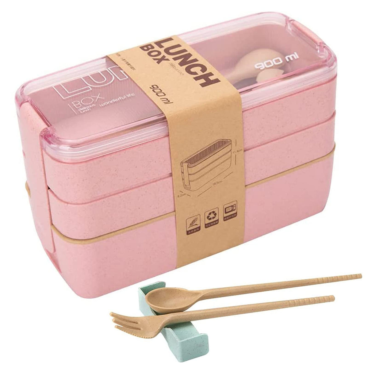 Rarapop pink stackable bento box main body with three compartments for balanced meals.