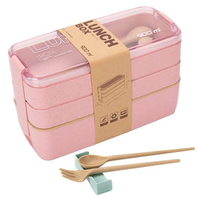 Rarapop pink stackable bento box main body with three compartments for balanced meals.