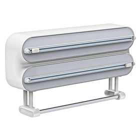 Rasunkae 3-in-1 wrap organizer with cutter keeps plastic wrap tidy and accessible.