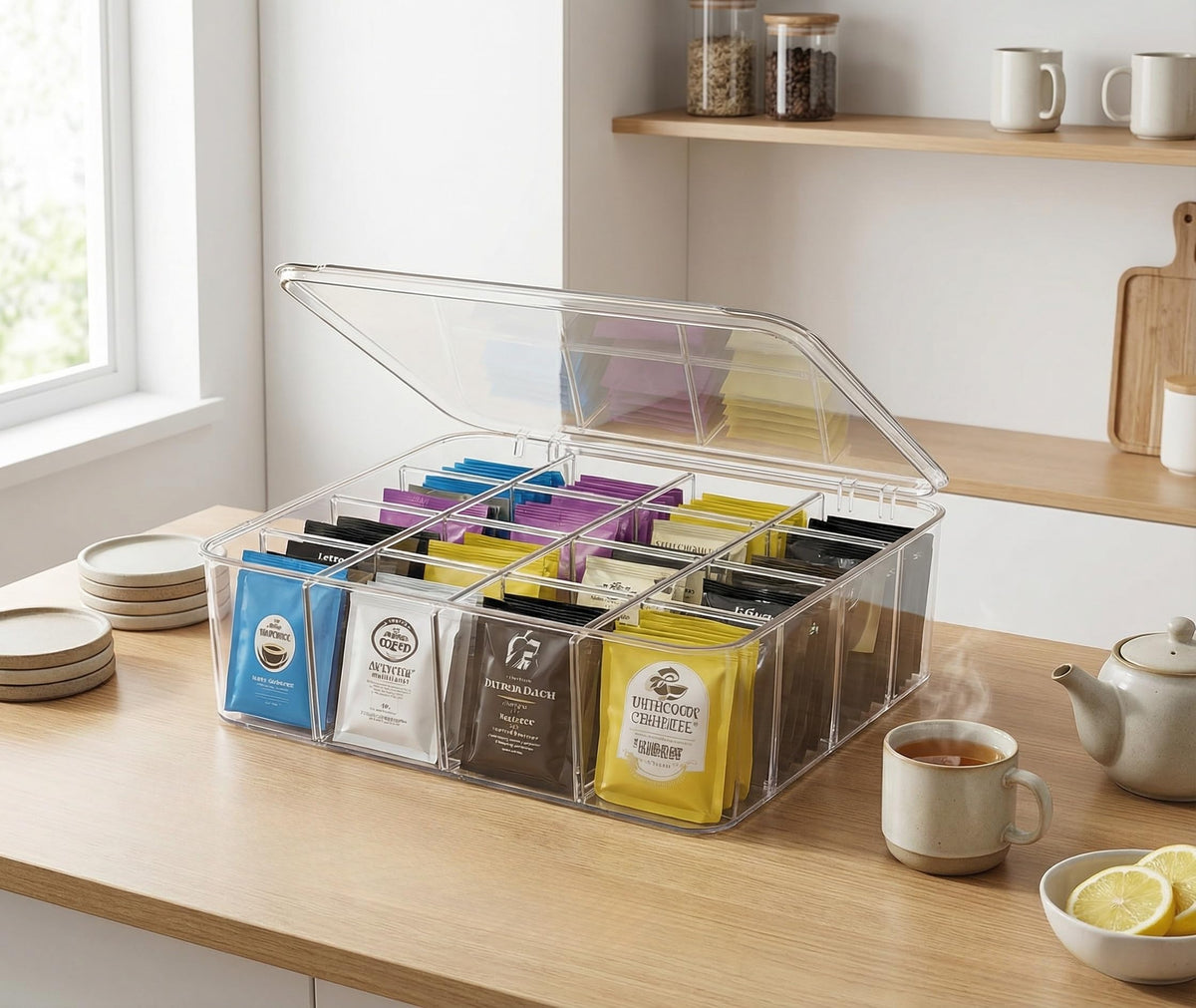 Rasydyn 16-compartment storage fits pantry shelves and counters.