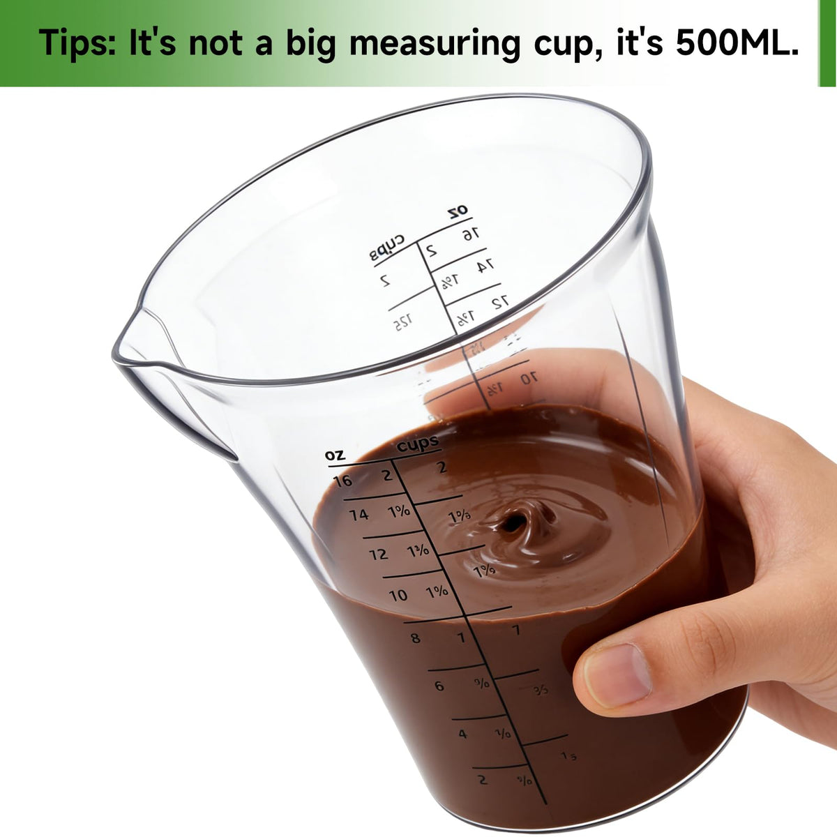 Ratiekc clear cup allows monitoring blending progress without spills.