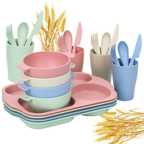 Ratulie wheat straw dinnerware plates with divided sections for kid-friendly meals.