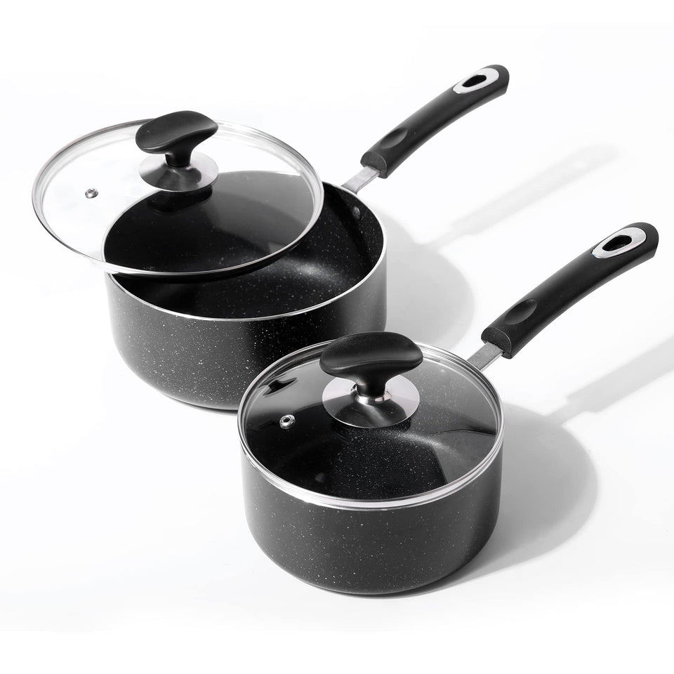RATWIA 1.5qt nonstick saucepan with glass lid for quick sauces.