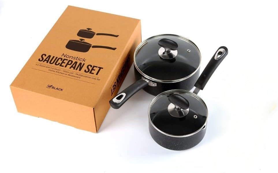 RATWIA 2.5qt nonstick saucepan with glass lid for simmering sauces.