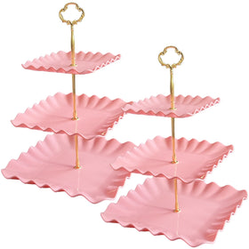 RAUVOLFIA 2-pack pink 3-tier square cupcake stand for birthdays and weddings.