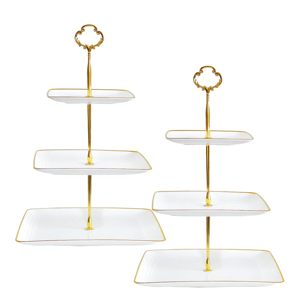 RAUVOLFIA 2-pack plastic 3-tier stand with gold rim for elegant desserts.
