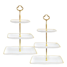 RAUVOLFIA 2-pack plastic 3-tier stand with gold rim for elegant desserts.