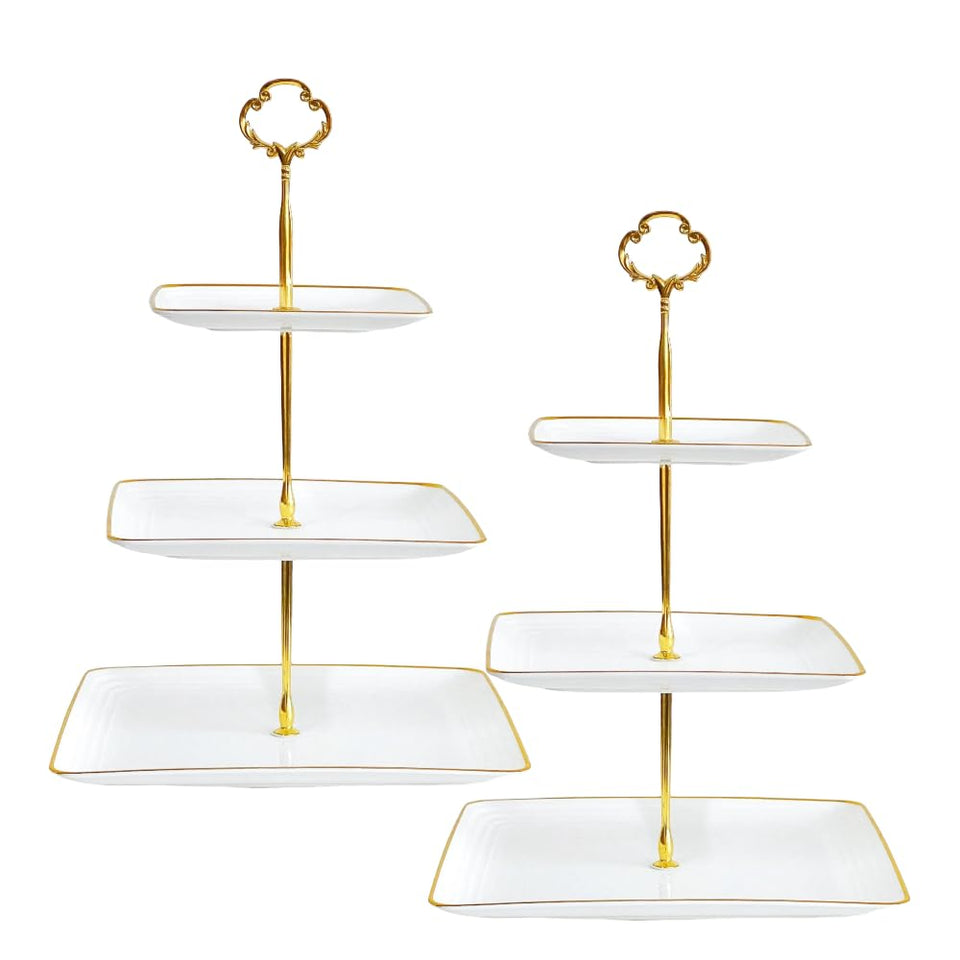 RAUVOLFIA 2-pack plastic 3-tier stand with gold rim for elegant desserts.