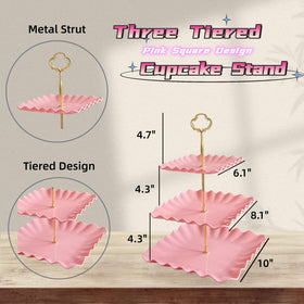 RAUVOLFIA pink 3-tier stand shows top, middle, and bottom plate sizes for presentation.