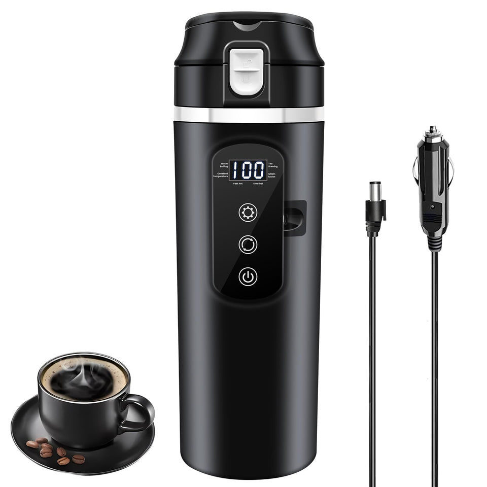 Rauwseul car kettle with anti-spill lid for safe on-the-go use