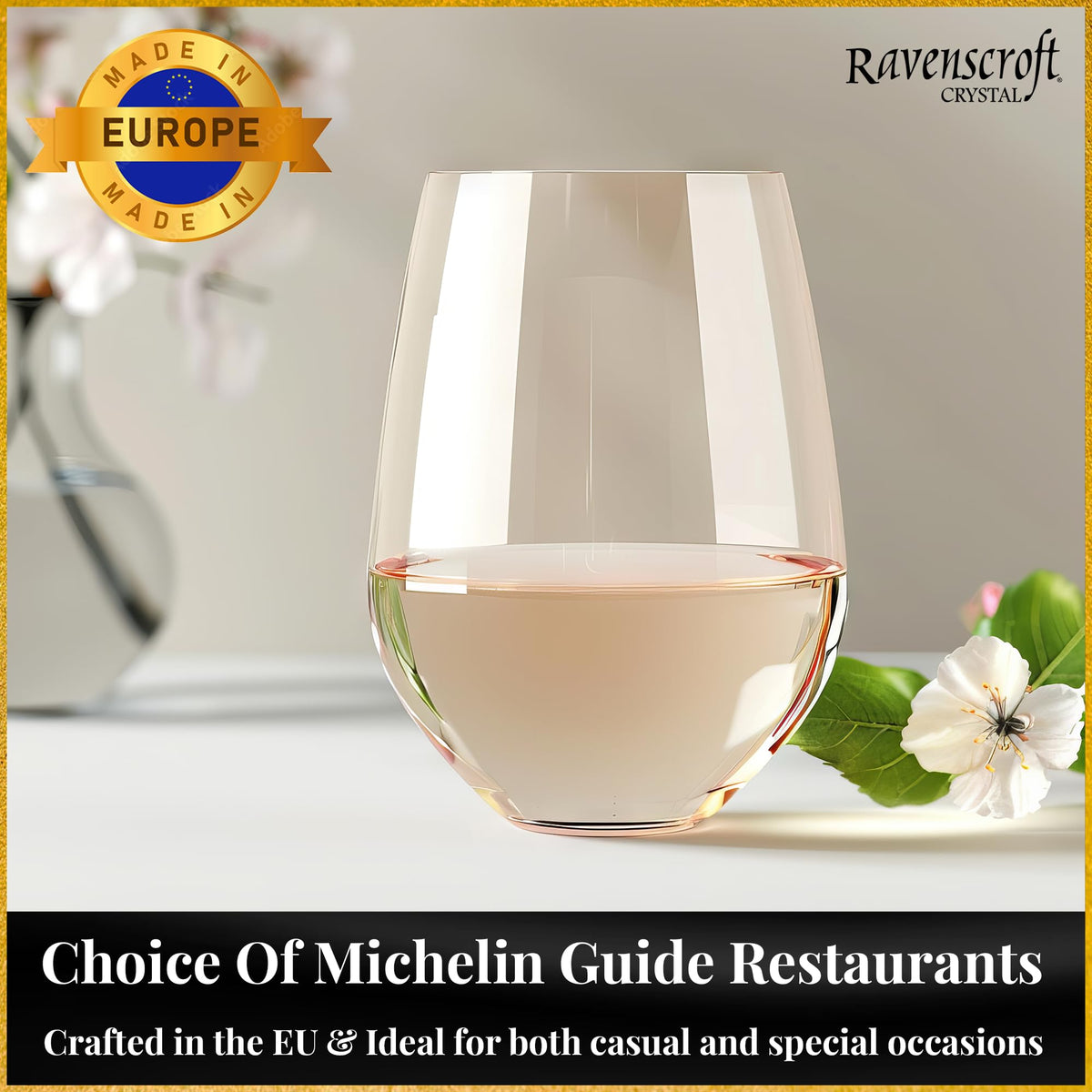Ravenscroft Sweethome European-made label, premium craftsmanship enhances dining experiences.