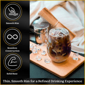 Ravenscroft Sweethome stemless silhouette on a table setting, versatile for wine, water, or cocktails.