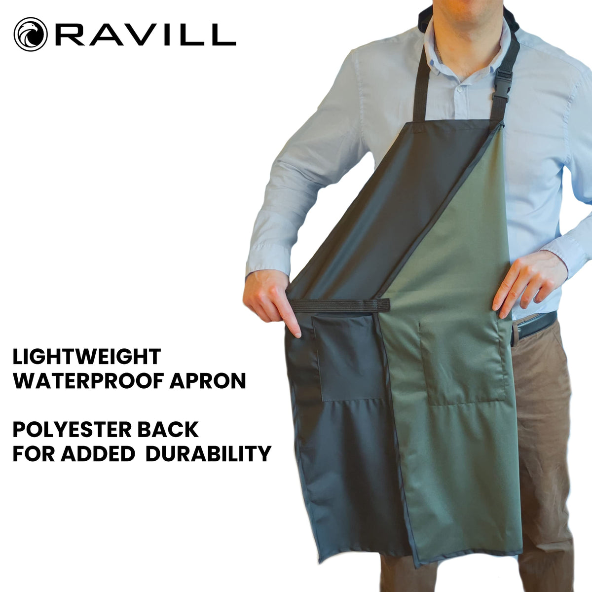Ravill unisex 35-inch waterproof apron for versatile home or work use.
