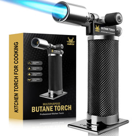 RAVS butane torch metal body with angled nozzle for safer flame use.
