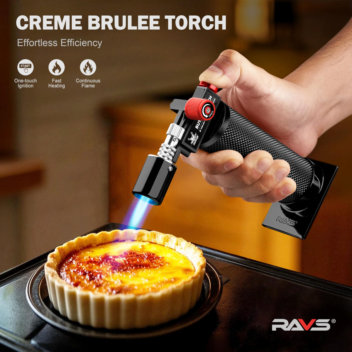 RAVS creme brulee torch adjustable flame for precise browning and finishing