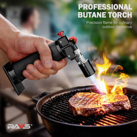 RAVS creme brulee torch ergonomic handle stays cool for comfortable handling