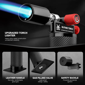 RAVS creme brulee torch on sturdy base with stable position during use