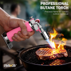 RAVS pink metal torch with ergonomic cool-handle for comfortable handling.