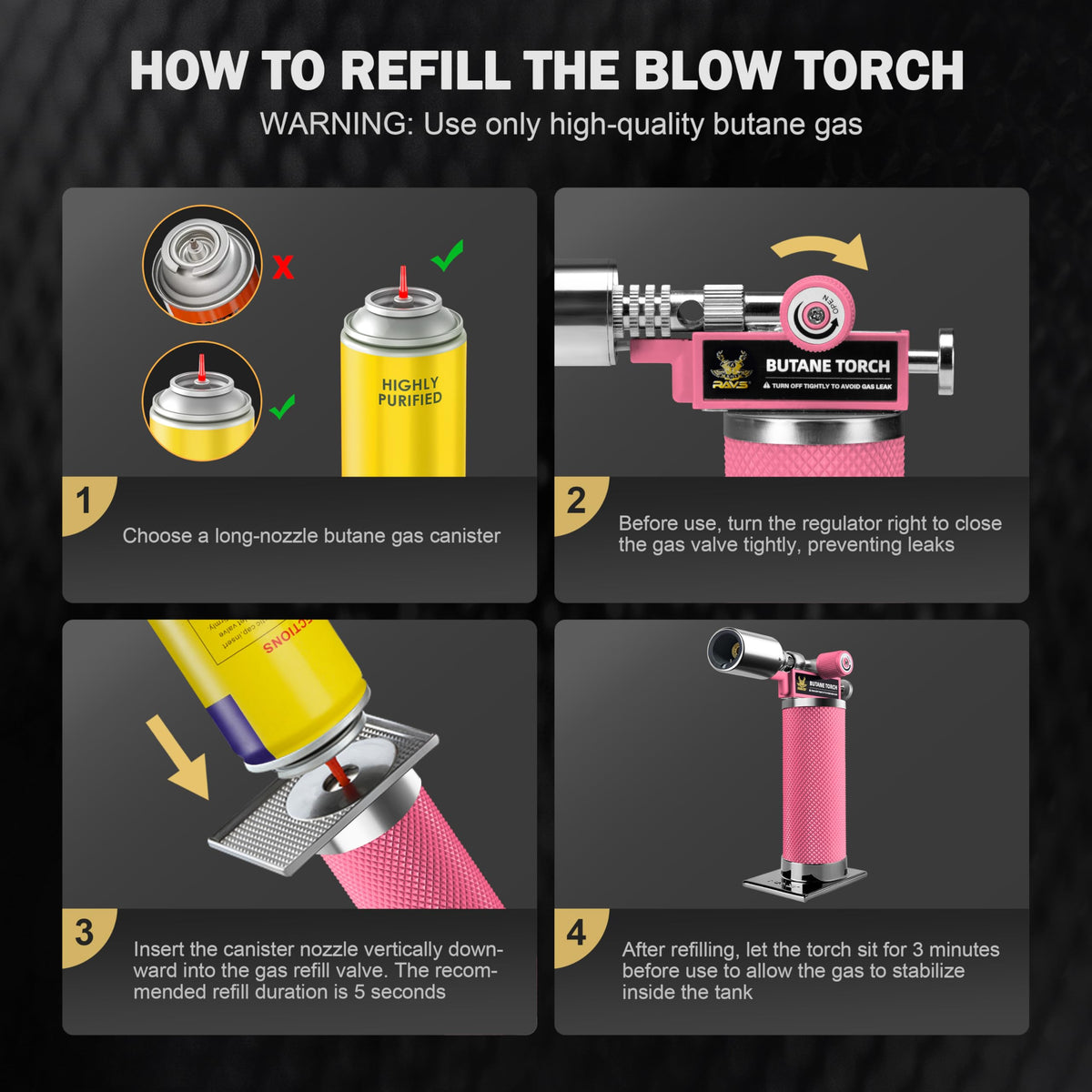 RAVS pink kitchen torch ready for crème brûlée and desserts.