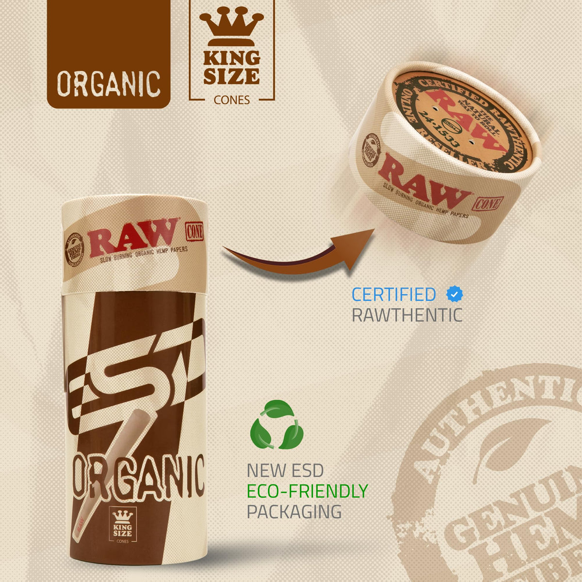 RAW organic hand-rolled cones, chlorine-free and eco-friendly.
