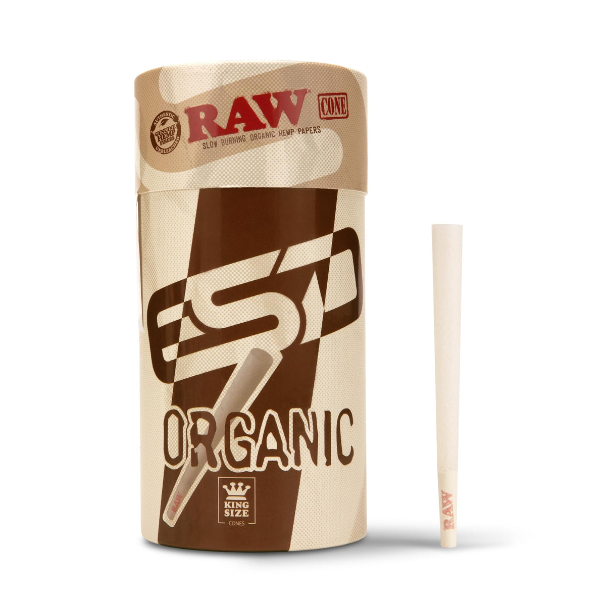 RAW Organic King Size cones in packing tubes for easy storage.