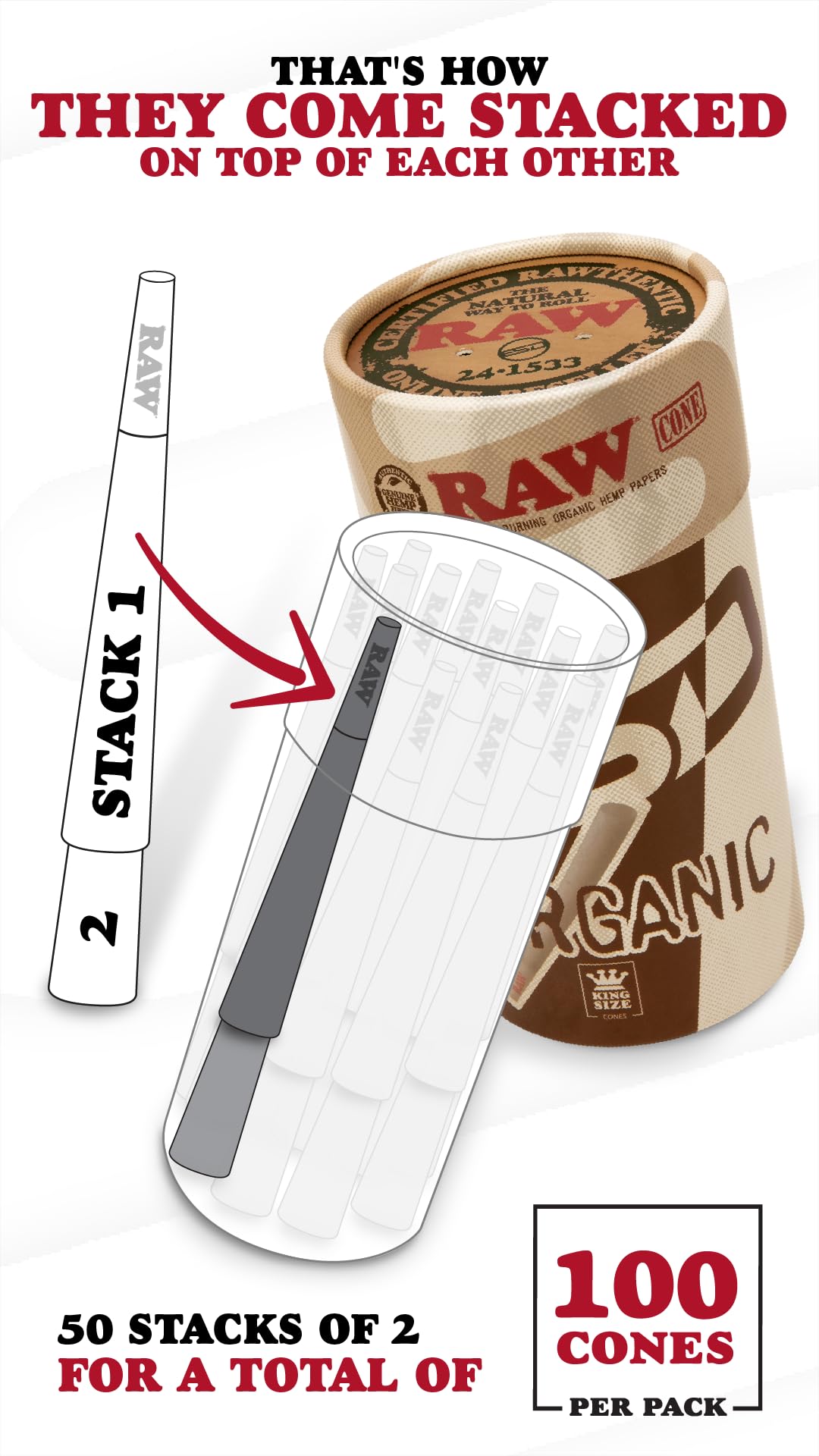 RAW King Size cones with tips included, ready to fill.