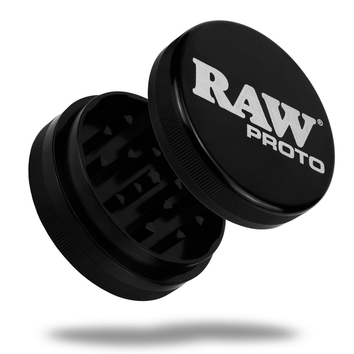 RAW Proto herb grinder, 2.5-inch compact design for consistent grinding on the go.
