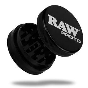 RAW Proto herb grinder, 2.5-inch compact design for consistent grinding on the go.