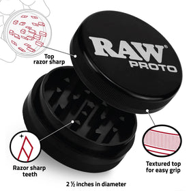 RAW Proto grinder with razor-sharp-teeth for quick, even texture.