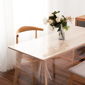 Rawgoodz clear tablecloth protects surface while remaining visually clear