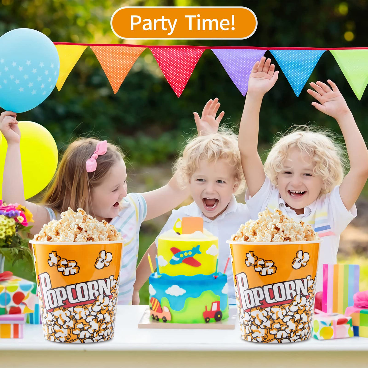 RAYMEA BPA-free popcorn buckets closeup, durable and easy to wash.