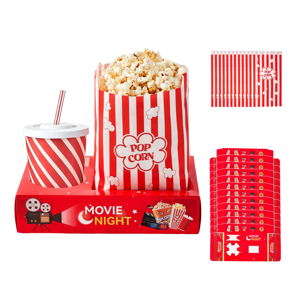 RAYMEA movie night trays assembled for a clean, spill-free snack setup.